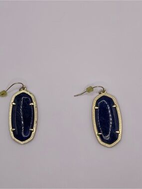 Gold-Trim Dark Blue Stone Drop Earrings - Women Jewelry